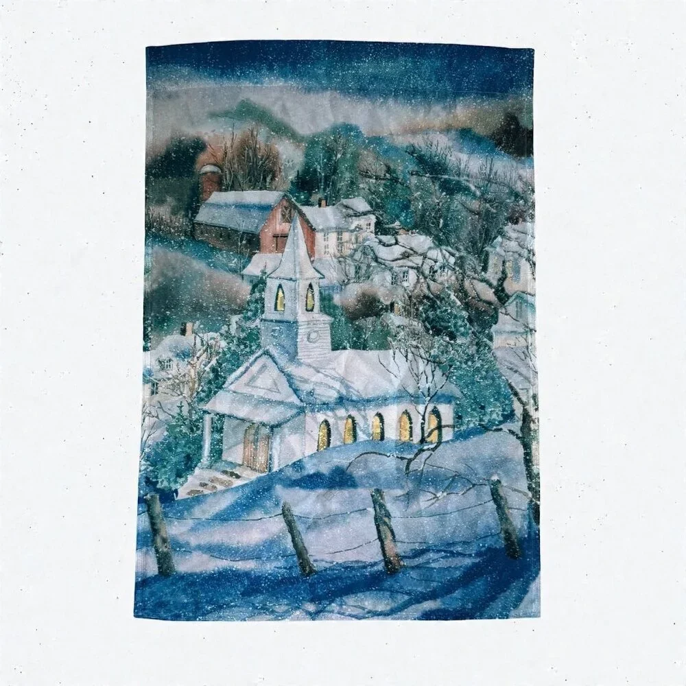 Winter Scene Toland Garden Flag Snowy Church Design Polyester 28" X 40" - Picture 1 of 6